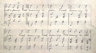 A portion of music manuscript for Happy Birthday's predecessor, 'Good Morning to All' (courtesy of University of Louisville). 